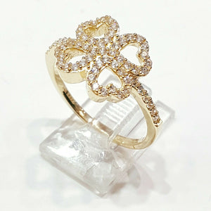 14k yellow Gold woman's clover leaf heart ring cubic zirconia size 7.25