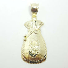 Load image into Gallery viewer, 10k yellow gold dollar sign money bag lucky pendant charm fine gift jewelry 4.3g
