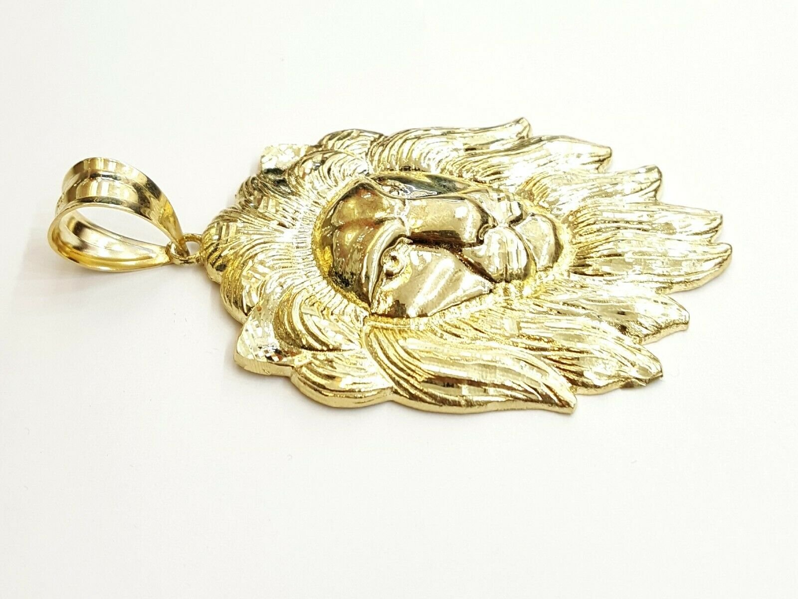 10k yellow solid Gold big lion head face Pendant charm men's