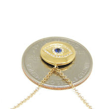 Load image into Gallery viewer, 14k yellow gold 0.17ct diamond sapphire evil eye necklace 18&quot; adjustable chain
