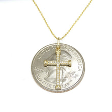 Load image into Gallery viewer, 14k yellow Gold 0.08Ct Round Diamond cross necklace pendant 18&quot; adjustable chain
