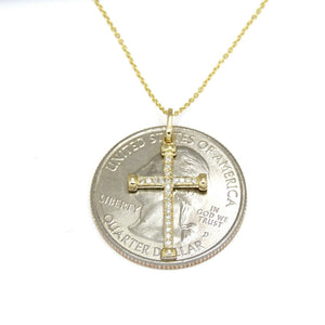 14k yellow Gold 0.08Ct Round Diamond cross necklace pendant 18" adjustable chain