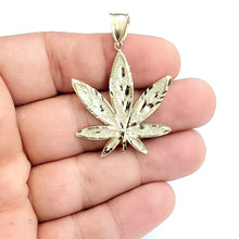 Load image into Gallery viewer, New 10k yellow gold marijuana leaf weed pendant diamond cut medical jewelry 3.7g
