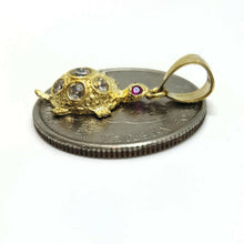 Load image into Gallery viewer, 14k yellow gold turtle full body pendant cubic zirconia fine jewelry 1.5g
