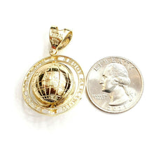 Load image into Gallery viewer, 10k yellow gold 3D Spinning round globe planet earth world map pendant 1" 9.2g
