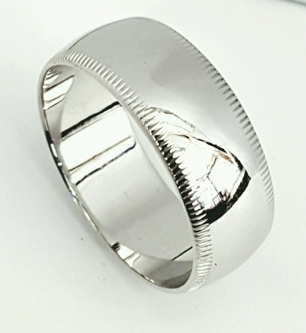 Men's Womens Solid 14K White Gold Milgrain Wedding Ring Band jewelry 8MM Size 13
