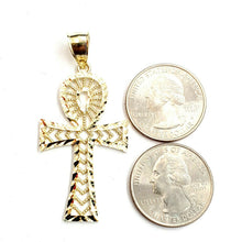 Load image into Gallery viewer, New 10k yellow gold Egyptian ankh cross pendant charm diamond cut religious 4.4g
