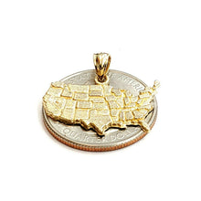 Load image into Gallery viewer, 14k yellow gold United States USA outline map pendant charm fine jewelry 2.2g
