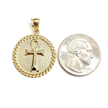 Load image into Gallery viewer, 10k yellow gold round Egyptian ankh cross pendant religious fine jewelry 3.6g
