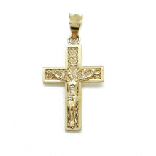Load image into Gallery viewer, 14k yellow gold cross Jesus pendant charm with heart religious fine jewelry 1.1g
