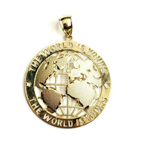 Load image into Gallery viewer, 10k yellow gold round globe planet earth world map pendant fine gift 1.94" 10.4g

