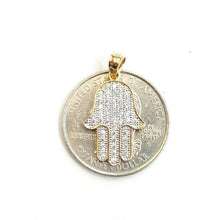 Load image into Gallery viewer, 14k yellow gold Khamsa Hamsa hand Jewish charm fine religious jewelry 0.83" 2.2g
