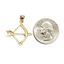Load image into Gallery viewer, New 14k yellow Gold Bow and Arrow Hunting Pendant Charm gift fine Jewelry 1.6g
