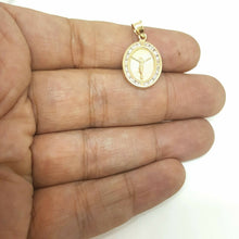 Load image into Gallery viewer, 14k tri color gold oval Jesus pendant charm cubic zirconia religious 1.2g
