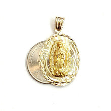 Load image into Gallery viewer, 14k yellow gold oval virgin Mary Guadalupe religious pendant diamond cut 3.8g
