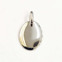 Load image into Gallery viewer, 14k white Gold solid tiny oval name tag engravable Pendant charm shiny gift 1.6g
