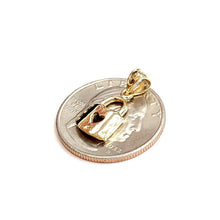 Load image into Gallery viewer, 14KT Yellow Gold tiny padlock with heart pendant charm gift Fine Jewelry 1.3g
