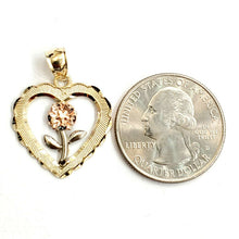Load image into Gallery viewer, New 14k 3 color solid Gold heart rose flower Pendant charm fine love jewelry 2g
