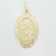 Load image into Gallery viewer, 14k solid yellow gold oval saint Christopher pendant charm fine religious 2.9g
