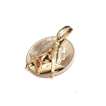 Load image into Gallery viewer, 14k yellow Gold Freemason Masonic Pendant charm gift religious fine jewelry 2.3g
