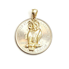 Load image into Gallery viewer, New 14k yellow gold owl bird good luck pendant charm gift fine jewelry 1.9g
