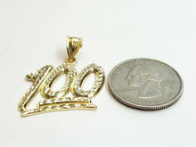 Load image into Gallery viewer, New 10K Solid Yellow Gold Diamond Cut One Hundred 100 Charm Pendant jewelry 3g
