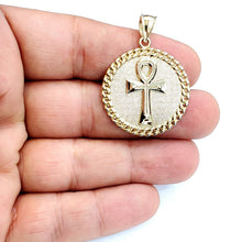 Load image into Gallery viewer, 10k yellow gold round Egyptian ankh cross pendant 1.18" religious jewelry 5.2g
