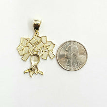 Load image into Gallery viewer, 10k yellow gold $100 dollar sign money bag tree lucky pendant charm gift 3.6g
