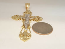 Load image into Gallery viewer, 10k two-tone gold cross with jesus pendant fine religious jewelry unisex 13.1g
