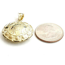 Load image into Gallery viewer, New 10k yellow gold hollow two sided Jesus &amp; virgin Guadalupe pendant 1.03" 4.6g
