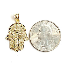 Load image into Gallery viewer, New 10k yellow gold khamsa hamsa hand lucky Jewish filigree pendant jewelry 1.6g
