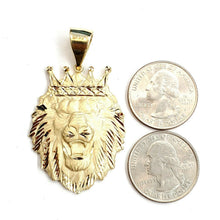 Load image into Gallery viewer, 14k yellow Gold lion head face with crown Leo zodiac fine Pendant charm 11.7g
