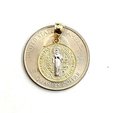 Load image into Gallery viewer, New 14k gold two tone round saint benedict san Benito pendant jewelry 0.56" 1.5g
