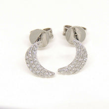 Load image into Gallery viewer, New 14k white Gold 0.11Ct Round Diamond moon stud Earrings Push Back Fastening
