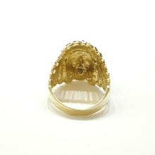 Load image into Gallery viewer, 10k yellow gold native American Indian chief head men Ring diamond cut Size 7.5
