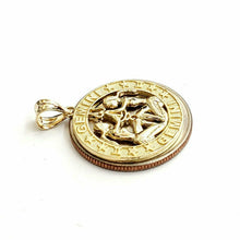 Load image into Gallery viewer, 14k yellow Gold round Gemini zodiac astrology Pendant charm fine jewelry 2.9g
