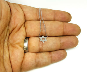 14k white Gold 0.11Ct Diamond star of David necklace gift 18" adjustable chain