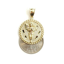 Load image into Gallery viewer, 10k yellow gold round angel pendant charm diamond cut gift jewelry 0.97" 4.1g
