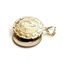 Load image into Gallery viewer, New 10k yellow gold hollow two sided Jesus &amp; virgin Guadalupe pendant 1.03" 4.6g
