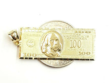 Load image into Gallery viewer, New 14k yellow gold 100 dollar bill money lucky pendant charm fine jewelry 4.5g

