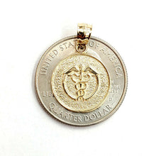 Load image into Gallery viewer, 14k yellow Gold round caduceus of Hermes medical sign Pendant charm jewelry 1.7g
