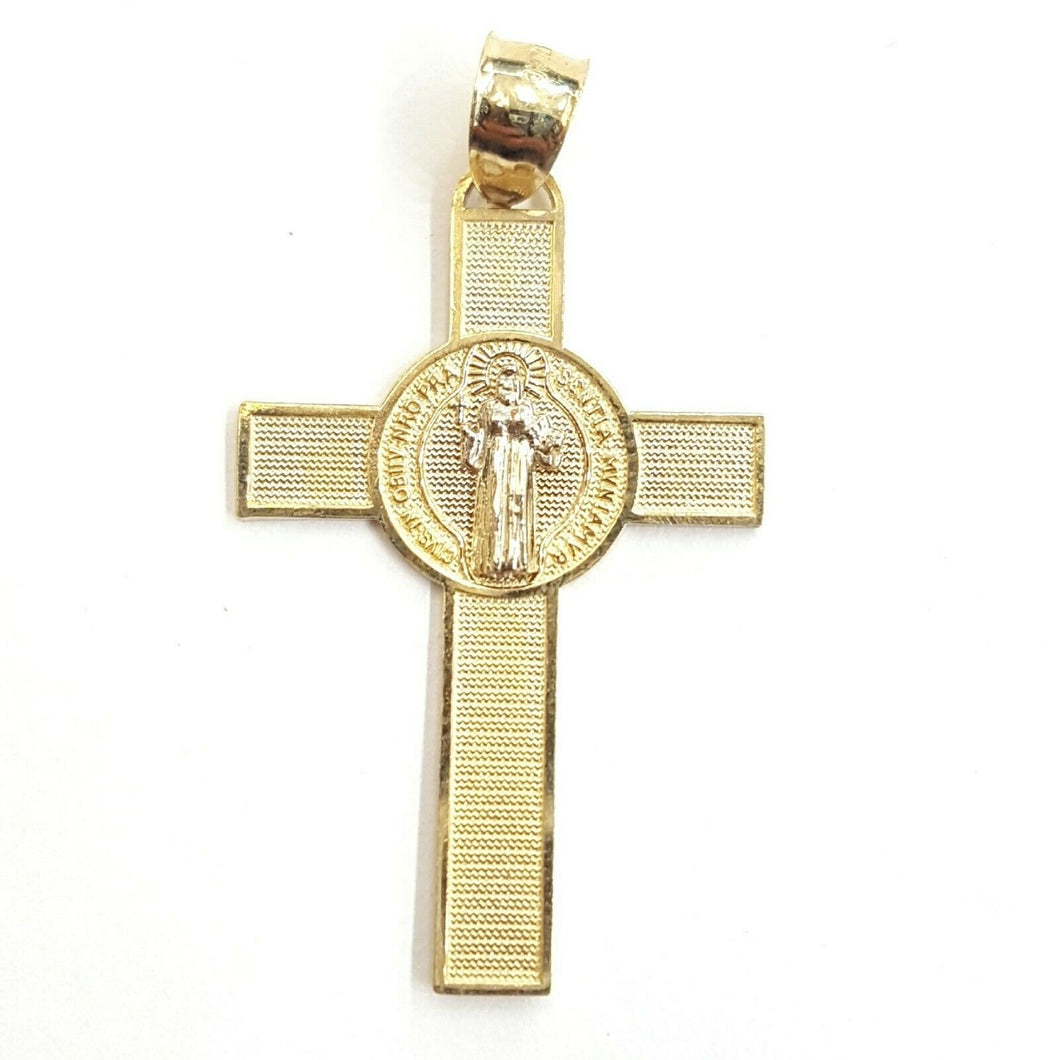 14k gold two tone saint benedict san benito cross pendant religious jewelry 2.4g