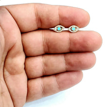 Load image into Gallery viewer, New 14k yellow Gold 0.12Ct Diamond 0.14ct turquoise eye stud Earrings Push Back
