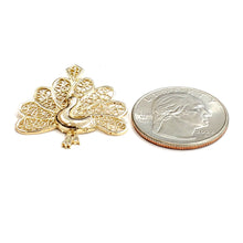 Load image into Gallery viewer, 14k yellow gold peacock pavo real bird filigree pendant charm fine jewelry 3.8g
