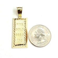 Load image into Gallery viewer, New 10k Yellow Gold 999.9 fine gold bar brick bar Pendant charm diamond cut 3.5g
