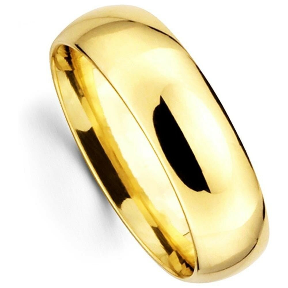 Mens Womens Solid 14K Yellow Gold Plain Wedding Ring Band Comfort Fit 7MM size 6