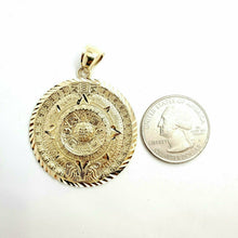 Load image into Gallery viewer, 14k yellow Gold Aztec Mayan sun calendar Azteca pendant fine jewelry 1.52" 7.2g
