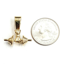 Load image into Gallery viewer, 14k Yellow Gold 3D Dumbbell hand weight lifter Pendant charm fine jewelry 5.5g
