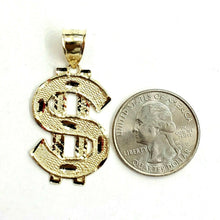 Load image into Gallery viewer, New 10k yellow gold dollar sign diamond cut unisex lucky pendant charm gift 3.4g
