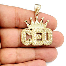 Load image into Gallery viewer, New 10k yellow Gold CEO crown word Pendant charm diamond cut fine jewelry 5.6g
